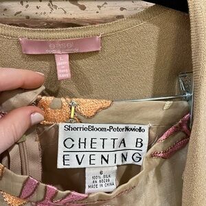 Chetta B Silk Dress with Pink and Tan Accents